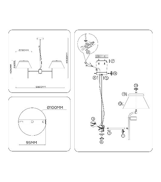 Светильник Ambrella light LH72451/3 BK/WH черный/белый Е14/3 max 40W D800*290-1080