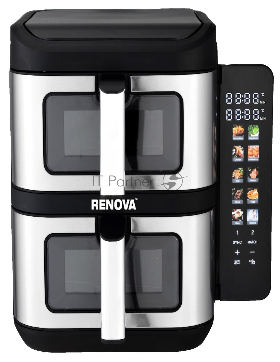 Аэрогриль Renova AF6-DB2 черный/серебристый, 2800 Вт, 11 л (5,5 + 5,5), сенсор, 10 программ