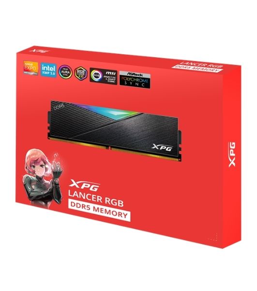 Оперативная память XPG Lancer, DDR5, 32Gb (2x16Gb), 6400MHz, CL32, DIMM, с радиаторами, RGB, черный