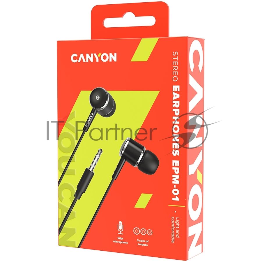 Наушники  CANYON CNE-CEPM01B Stereo earphones with microphone, Black