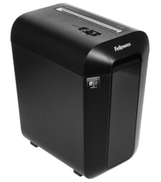 Шредер Fellowes PowerShred LX65 черный (секр.P-4)/перекрестный/10лист./22лтр./скрепки/скобы/пл.карты