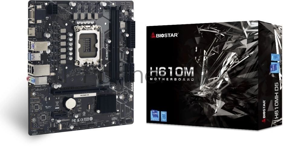 Материнская плата Biostar H610MH D5, LGA1700, Intel H610, 2xDDR5, 4xSATA, 1xM.2, 1xPCIe 4.0 x16, HDMI, D-Sub, 1x1Gb LAN, 3x3.5 мм, 7.1, microATX