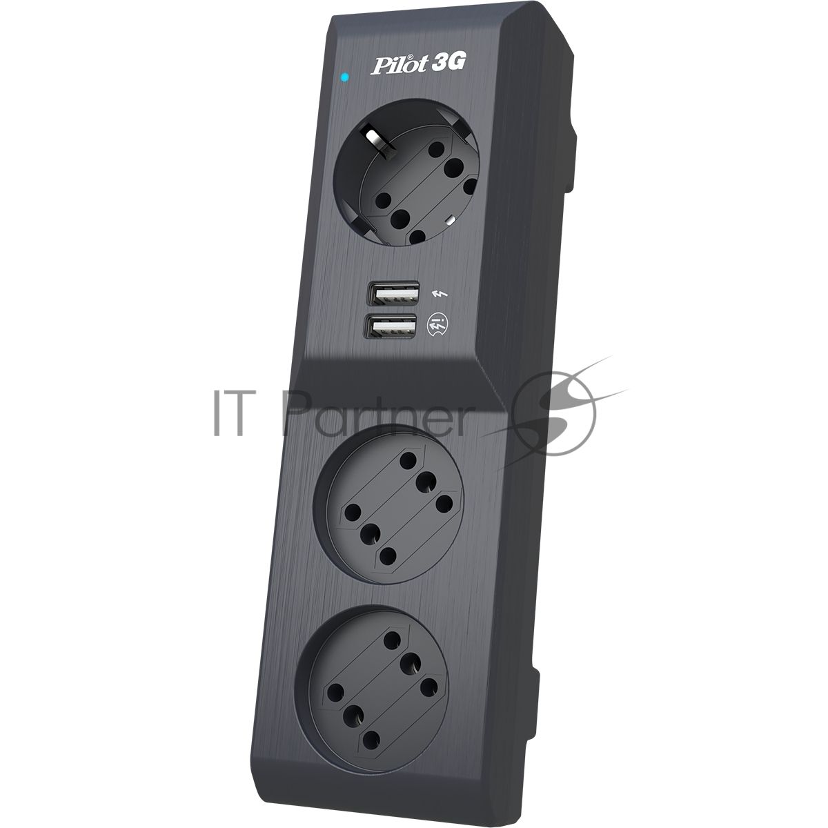 Сетевой фильтр Surge protector Pilot 3G 3xGP euro outlets, 10А/2.2 кВа, 2xUSB, 5m, черный