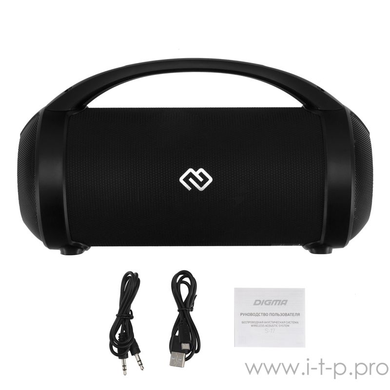 Колонка портативная Digma S-17 черный 8.5W 1.0 BT/3.5Jack/USB 10м 1500mAh
