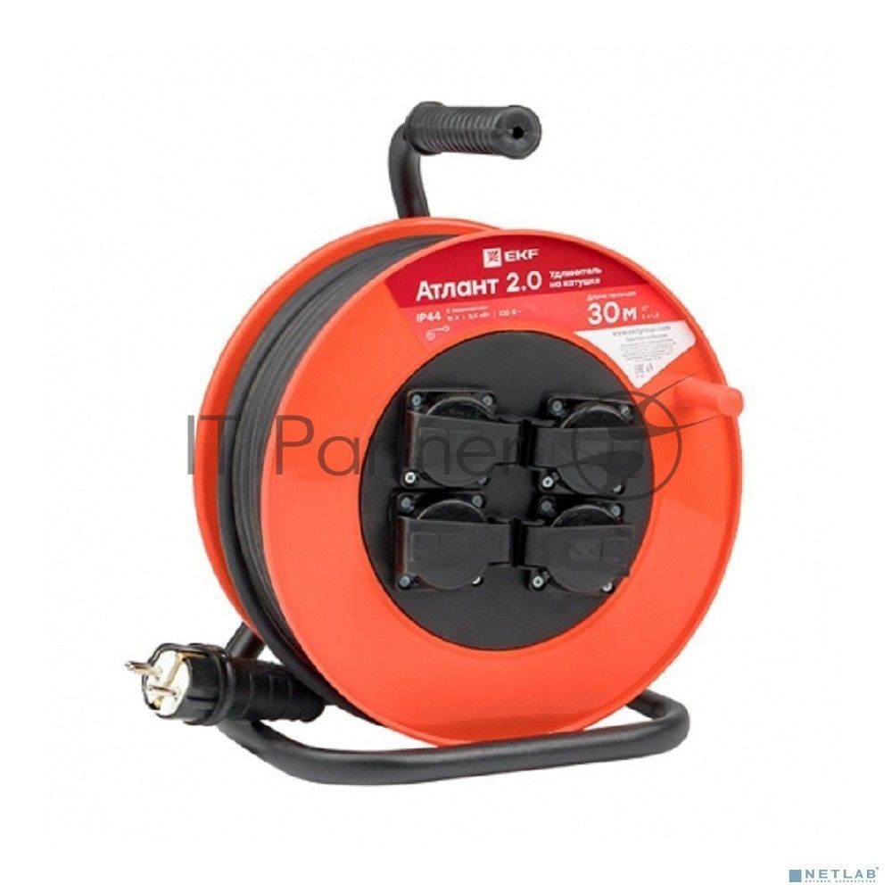 Удлинитель на катушке EKF UKA02-16-315R-4-30-IP44 "Атлант 2.0" 4 гнезда 30м с заземлением  КГ 3*1,5  16А/3,5кВт IP44 PROxima EKF