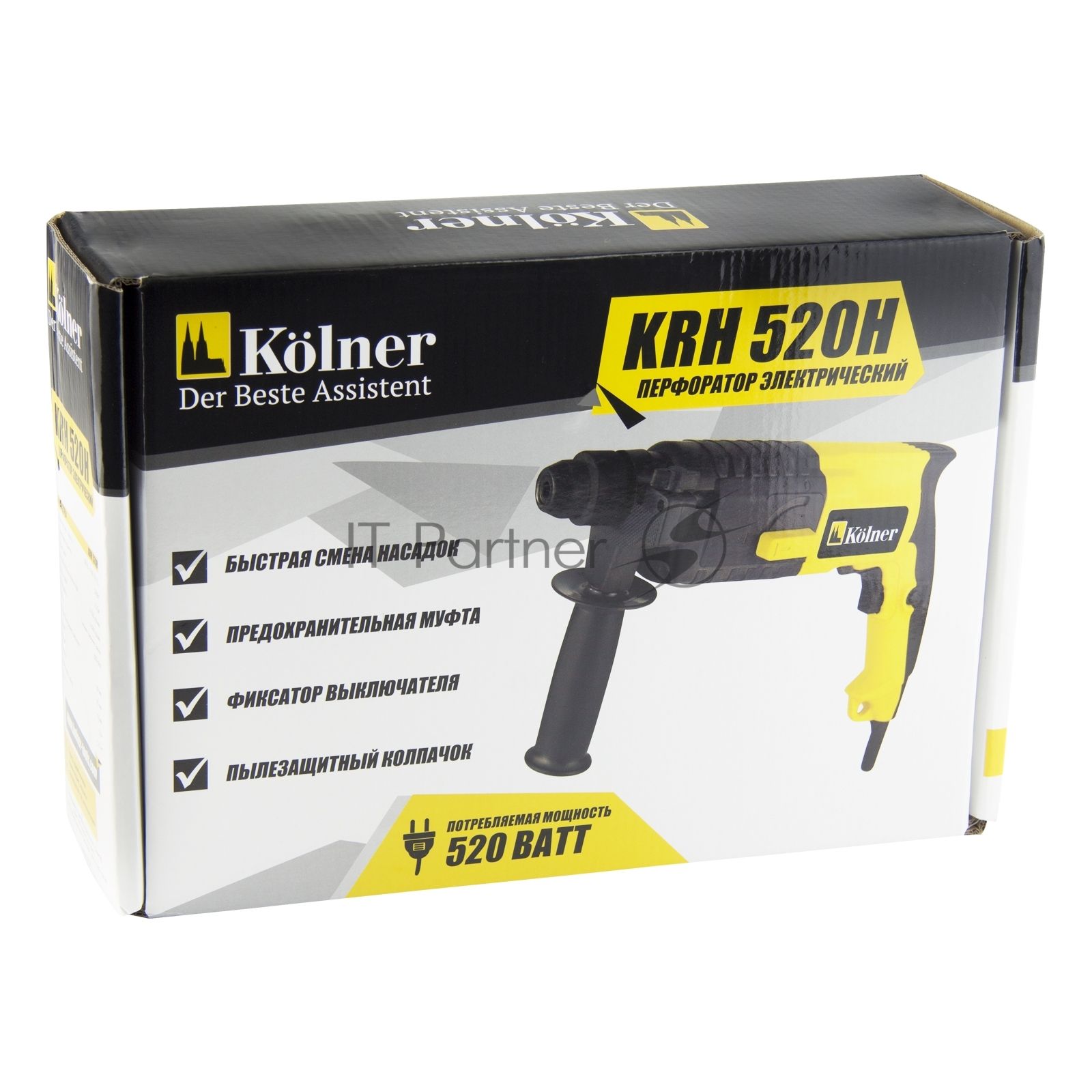 Перфоратор KOLNER KRH 520H(Перфоратор 500 Вт, SDS+, 1,5Дж, 0-850 об/мин, 2 режима, макс.диам.сверл(бетон) 20мм, ПВХ кабель 2м. (доп. рукоятка, глубомер))