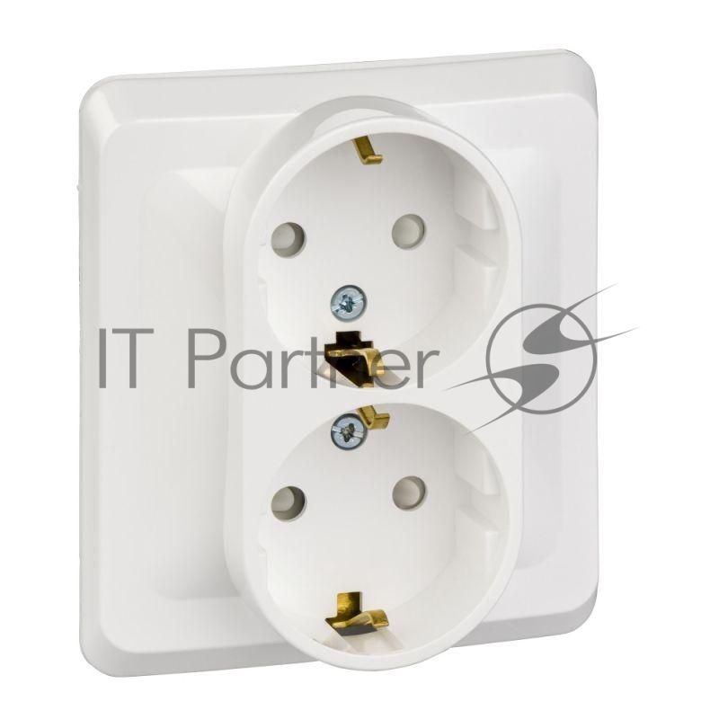 Розетка 2-м СП Этюд 16А защ. шторки с заземл. бел. SchE PC16-008B