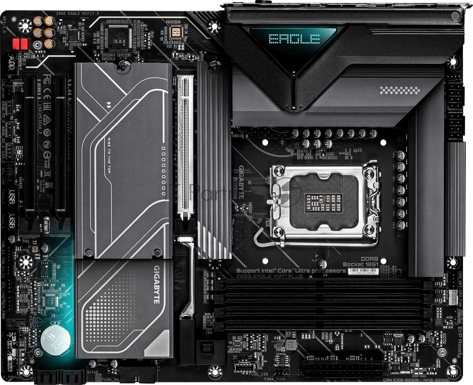 Материнская плата Gigabyte Z890 EAGLE WIFI7 PLUS, LGA1851, Intel Z890, 4xDDR5, 4xSATA, 4xM.2, 1xPCIe 5.0 x16, 2xPCIe 4.0 x4, 1xDisplayPort, 1xUSB4 Type-C, 1x 2.5Gb LAN, 2xUSB 3.2 Gen2, 3xUSB 3.2 Gen1, 4xUSB 2.0, 2x3.5 мм, 7.1, ATX