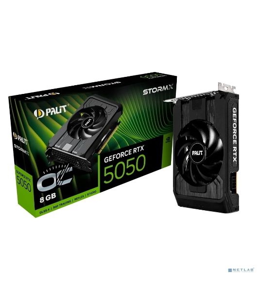 Видеокарта Palit GeForce RTX 5050 StormX OC, NVIDIA RTX 5050, 8 ГБ GDDR6, 128 бит, PCI-e 5.0, 1xHDMI, 3xDP, 2617 МГц