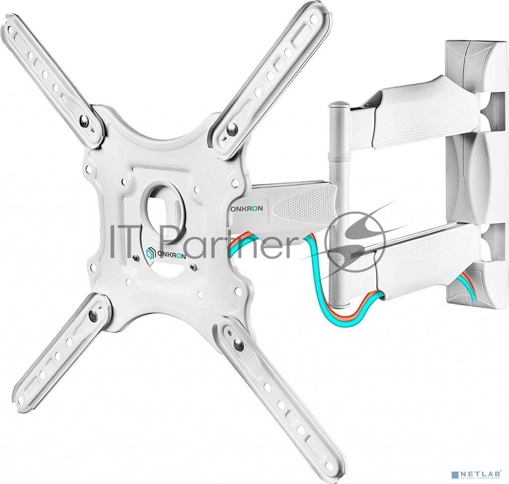 Кронштейн ONKRON/32-55" макс. 400x400, 2 колена, наклон -5º+8º, поворот 180º макс, от стены 55-500мм, белый