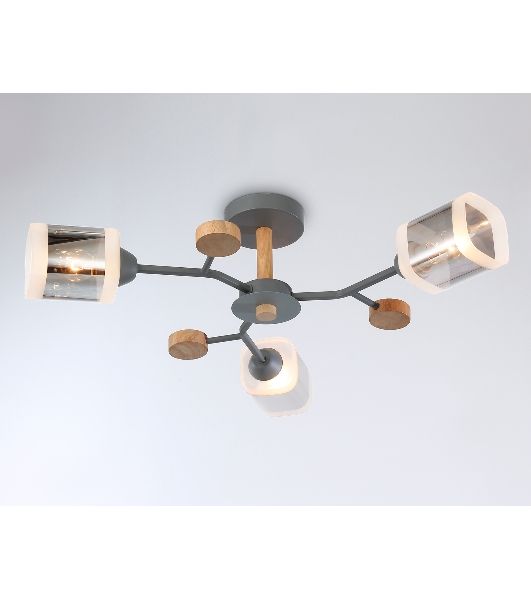 Светильник Ambrella light TR3033231/3 GR/LW/SM серый/светлое дерево/дымчатый E27*3 max 60W D700*180