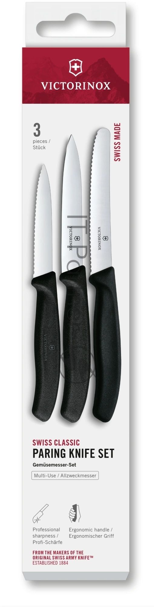 Набор ножей кухон. Victorinox Swiss Classic 6.7113.34 для овощей компл.:3предм. черный европодвес