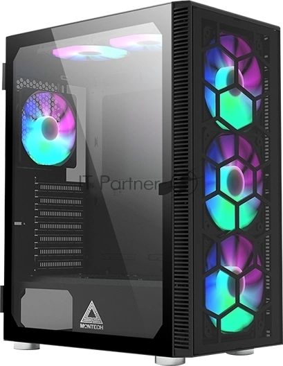 Компьютерный корпус Montech X3 GLASS, без БП, ATX 6x120мм 2xUSB 3.0 1xUSB3.1 audio bott PSU, черный
