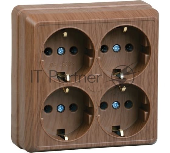 Розетка IEK ERO41-K04-16-DC РС24-3-ОД 4местн. с з/к 16А откр.уст. ОКТАВА (дуб)