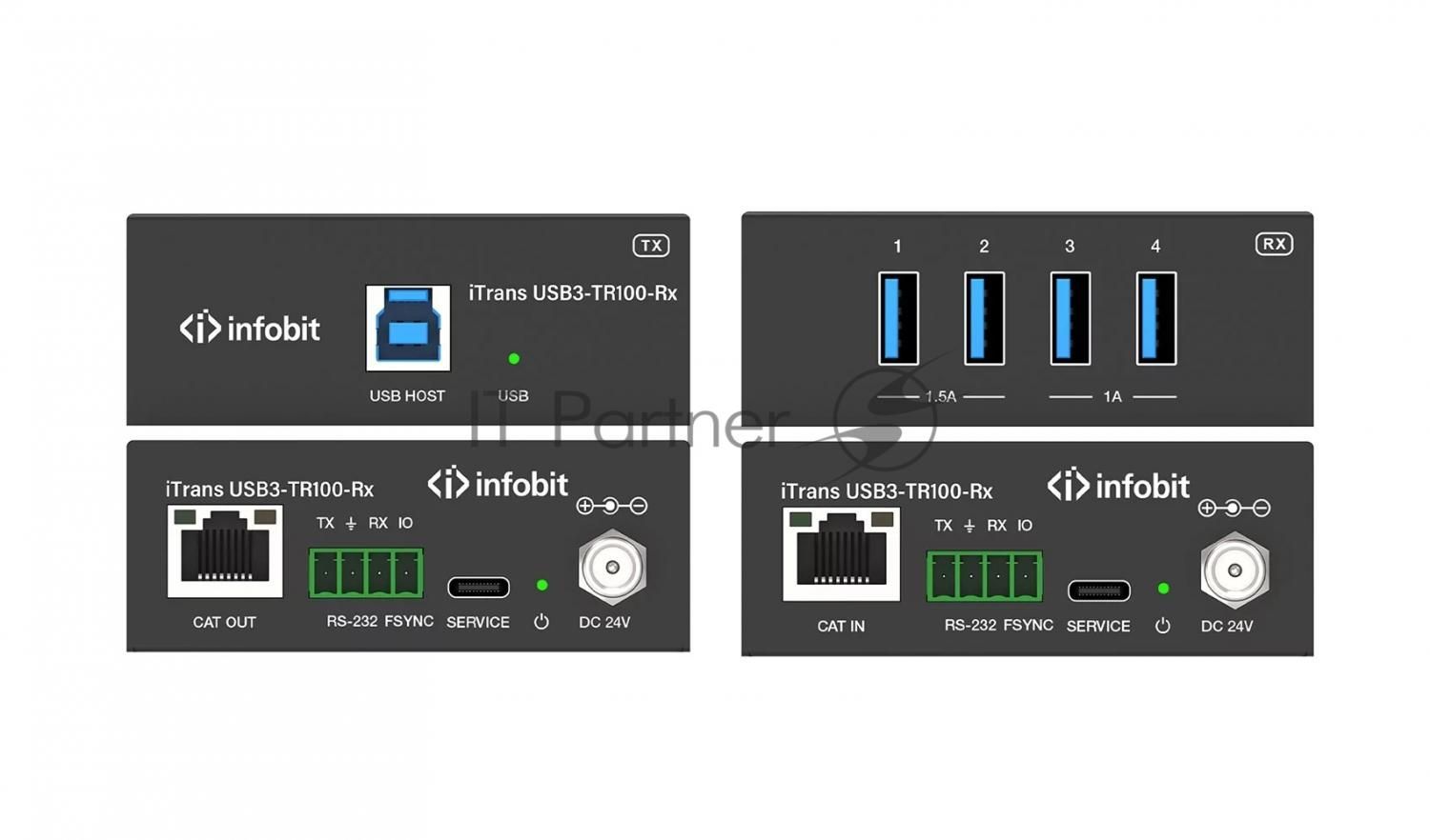 Удлинитель сигнала Infobit iTrans USB3-TR100 USB 3.0 (Tx + Rx) до 100 метров HDBaseT 3.0