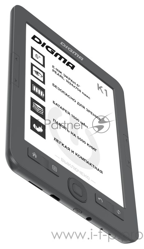 Электронная книга Digma K1 6" E-ink HD Pearl 758x1024 600MHz 128Mb/4Gb/SD/microSDHC темно-серый