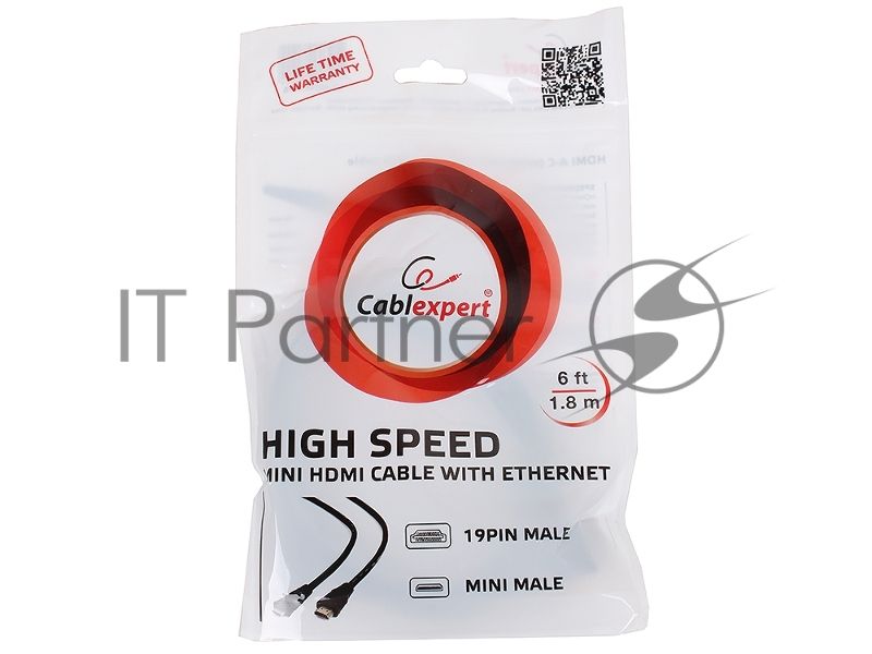 Кабель Cablexpert HDMI-mini HDMI CC-HDMI4C-6, 19M/19M, v2.0, медь, позол.разъемы, экран, 1.8м, черный, пакет