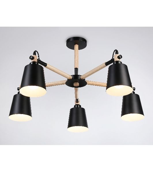 Светильник Ambrella light TR82211/5 BK/LW черный/светлое дерево E27/5 max 40W D780*430