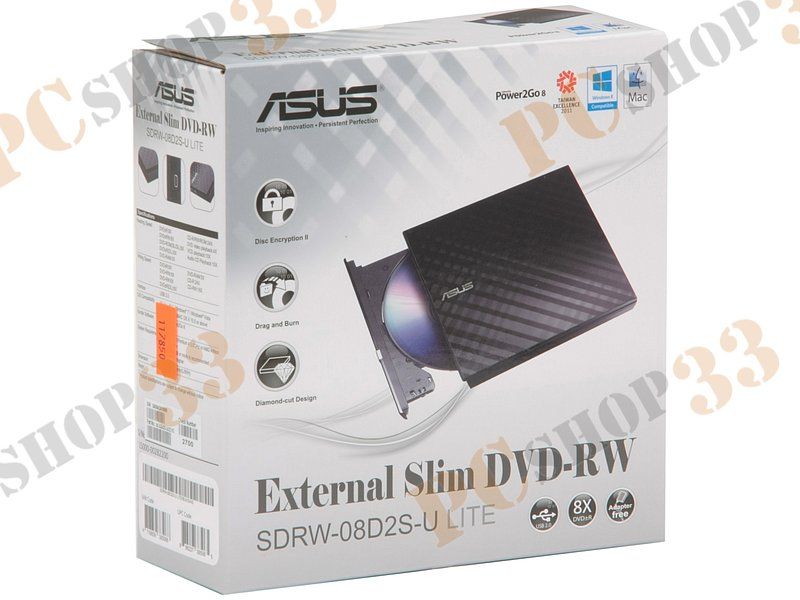 Оптический привод внешний ASUS SDRW-08D2S-U LITE/BLK/G/AS retail, dvd-rw, external