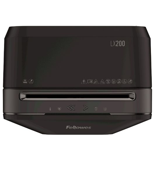 Шредер Fellowes PowerShred LX200 черный (секр.P-4)/перекрестный/12лист./22лтр./скрепки/скобы/пл.карты