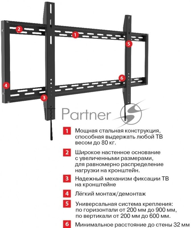 Кронштейн для телевизора Arm Media PT-100 черный 55"-100" макс.80кг настенный фиксированный