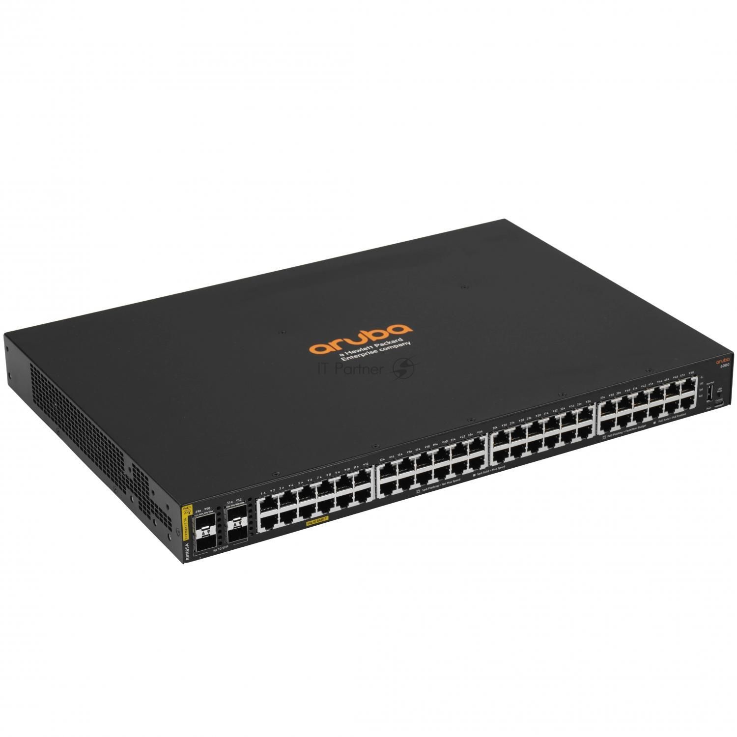 Коммутатор HPE Aruba Networking CX 6000 48G Class4 PoE 4SFP 370W, 48×1 Гбит/с PoE+ + 4×1 Гбит/с SFP, управляемый