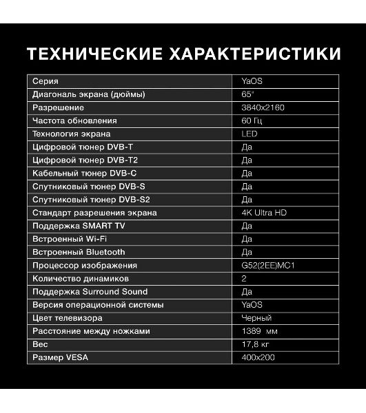 Телевизор Hyundai 65" H-LED65BU7003 черный LED UHD 60Hz Smart TV