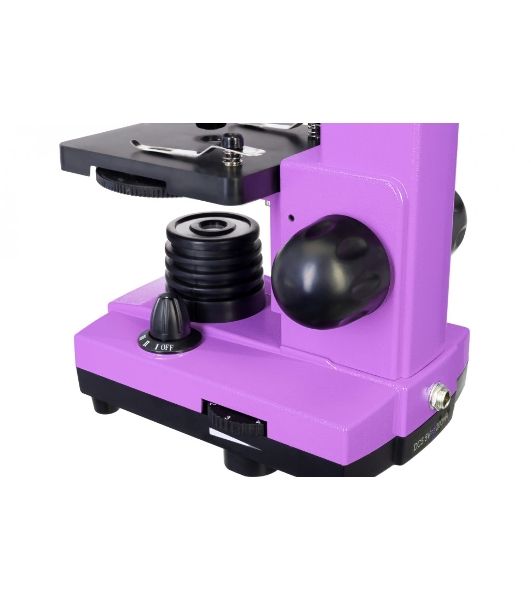 Микроскоп Levenhuk RAINBOW 2L AMETHYST/Аметист Микроскоп с предметным столиком, трехгнездным револьвером, фокусировочным механизмом, двумя источниками света с регулировкой яркости Монокулярная насадка Объективы: 4х, 10х, 40х, Увеличение микроскопа: 64-640