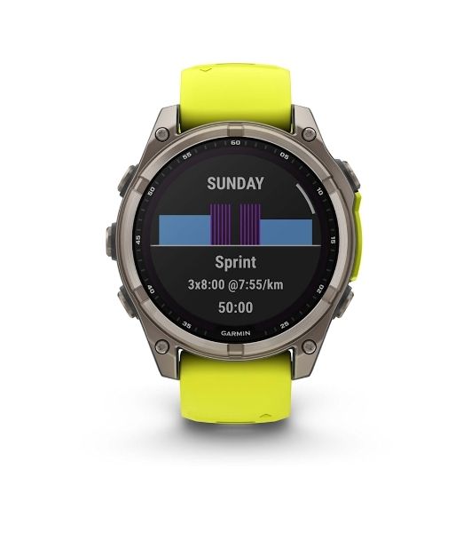 Умные часы Garmin Fenix 8, 1.6" AMOLED, Wi-Fi, Bluetooth, NFC, 100м, серебристый / желтый