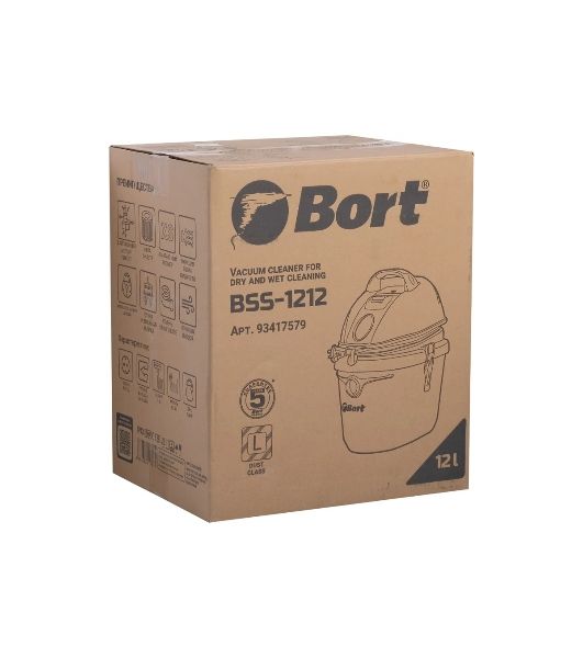 Строительный пылесос Bort BSS-1212 (93417579) синий, 220/1200 Вт, уборка сухая/влажная, пылесборник мешок/контейнер, 12 л