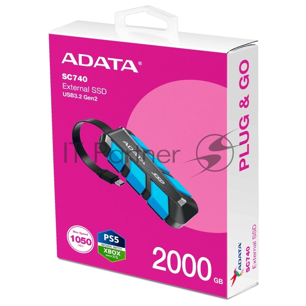 Внешний SSD ADATA SC740, 2TB, USB 3.2 Gen 2 Type-C, R/W 1050/1000, синий