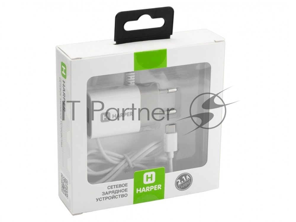 Сетевое зарядное устройство Harper WCH-5118 WHITE 1xUSB 2.1A + кабель USB Type-C