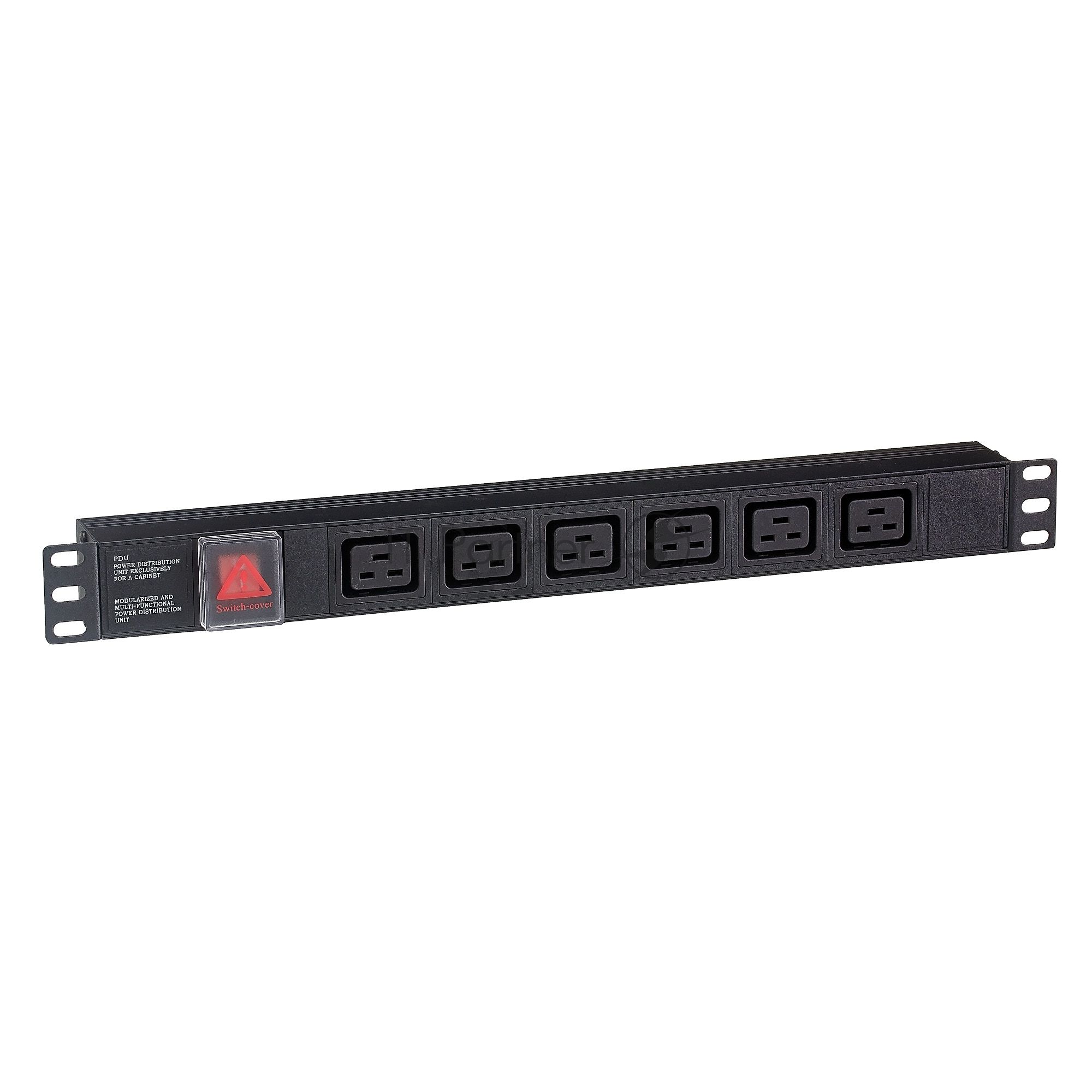 Блок розеток горизонтальный ExeGate ServerPro PDU-19H012 Al-6С19-C20-SW, 19", 1U, Алюминий, 6 IEC 320 C19, С20, выкл. с подсветкой, черный