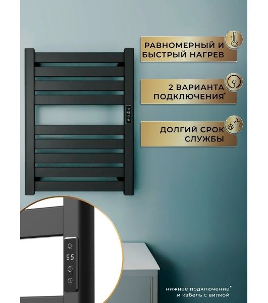 Полотенцесушитель дизайнерский электрический BAU Elite Elegant Black 60х45, подключение справа, черн
