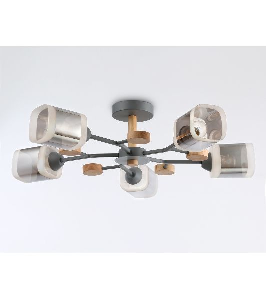 Светильник Ambrella light TR3033233/5 GR/LW/SM серый/светлое дерево/дымчатый E27*5 max 60W D700*180