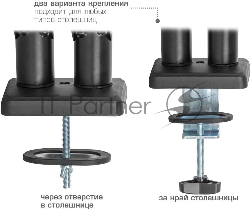 Кронштейн Kromax OFFICE-14 черный, 4 шт/уп. Кр. стал. настол. для 2-х мон. 15"-32", max 2x10 кг, 6 ст. св., нак. +90° -45°, пов. 180°, max VESA 100x100