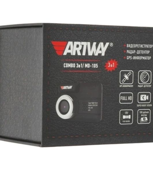 Видеорегистратор Artway MD-105, 2304x1296, 2.4", GPS, G-сенсор, GPS-информатор