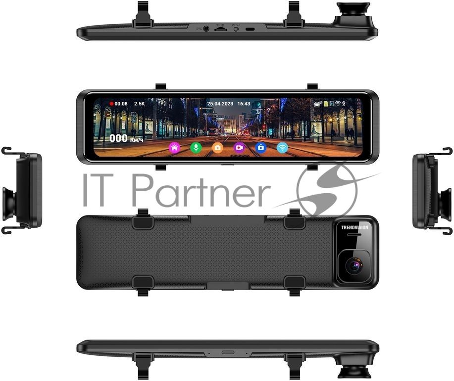 Видеорегистратор TrendVision MR-1100, 3840x2160, 11", с камерой заднего вида, GPS/ГЛОНАСС, Wi-Fi, G-сенсор