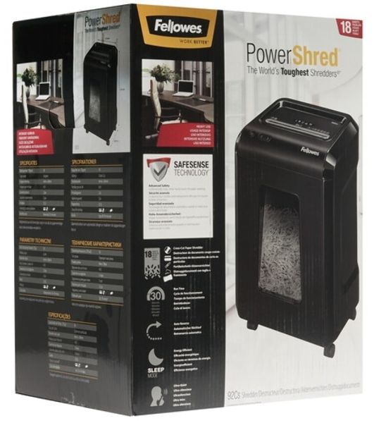 Шредер Fellowes Powershred 92Cs FS-1719301 P-4, 4х38мм, 18лст., 25лтр., уничтожает: скобы, карты, скрепки, CD