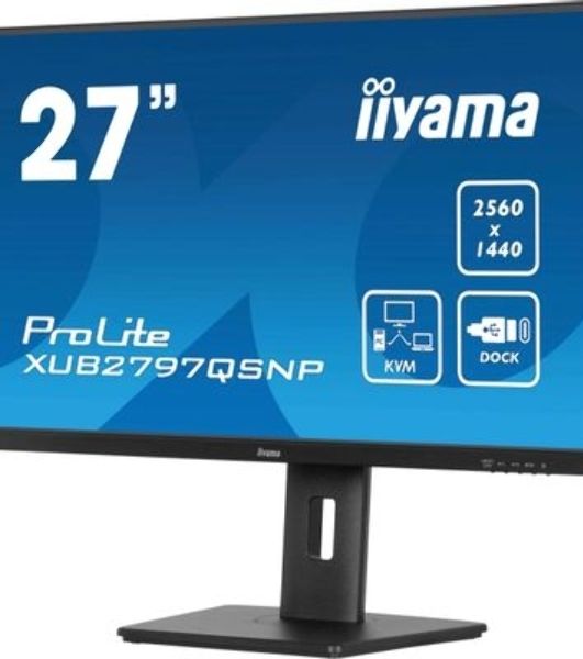 Монитор 27" Iiyama ProLite XUB2797QSNP-B1 IPS QHD, 100 Гц, 1 мс (MPRT), 16:9, 300 кд/м², HDMI 2.0, DP 1.4, USB-C (96 Вт PD), встроенные динамики (2x2 Вт), KVM-модуль, поворотная подставка, черный