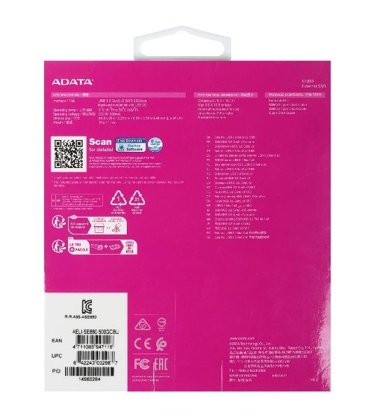 Внешний SSD ADATA External SE880, 500Gb, USB 3.2 Gen2 Type-C, R/W 2000/2000 MB/s, синий