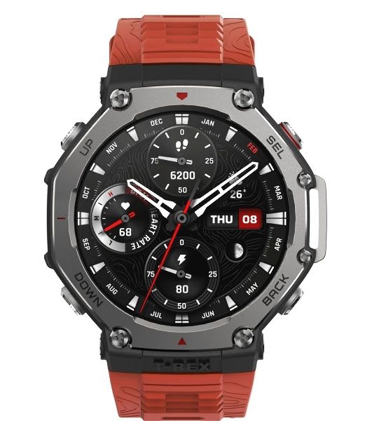 Умные часы Amazfit T-Rex 3 A2323, 1.5" AMOLED, Wi-Fi, Bluetooth, 10ATM, темно-серый / красный