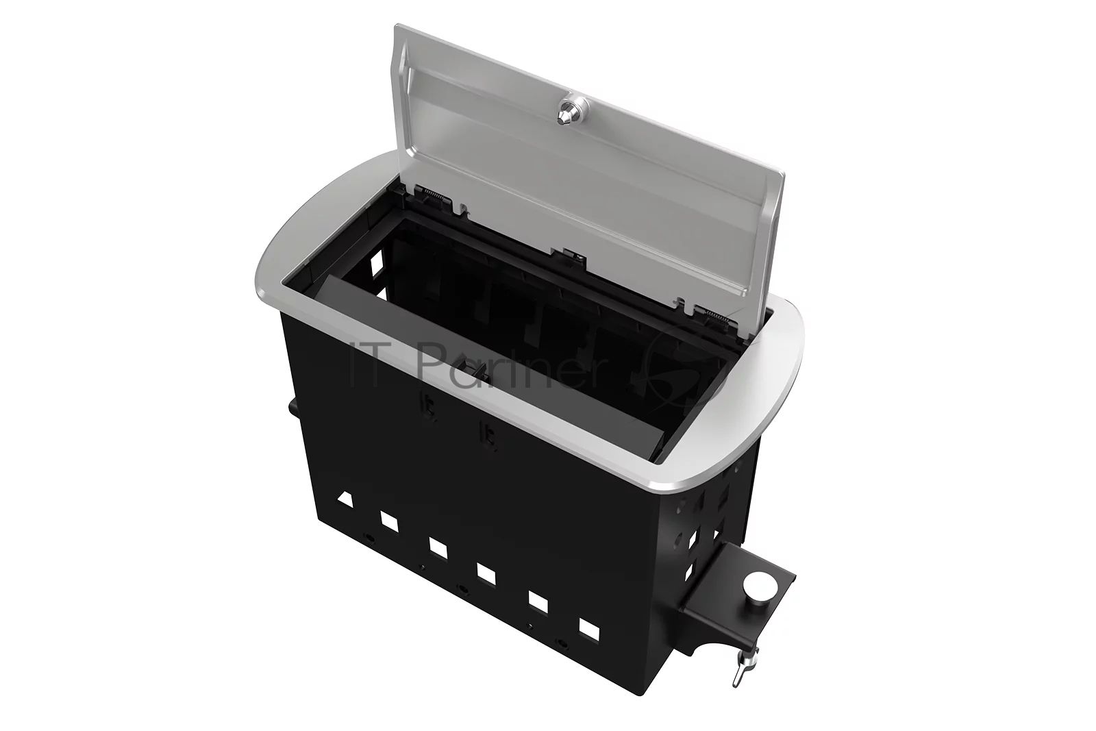 Прямоугольный металлический корпус Wize Pro WRTS-M-6CBOX-S серия M, для модульной системы врезного лючка в стол с убирающейся крышкой для установки до 6 модулей-вставок серии М, серебристый