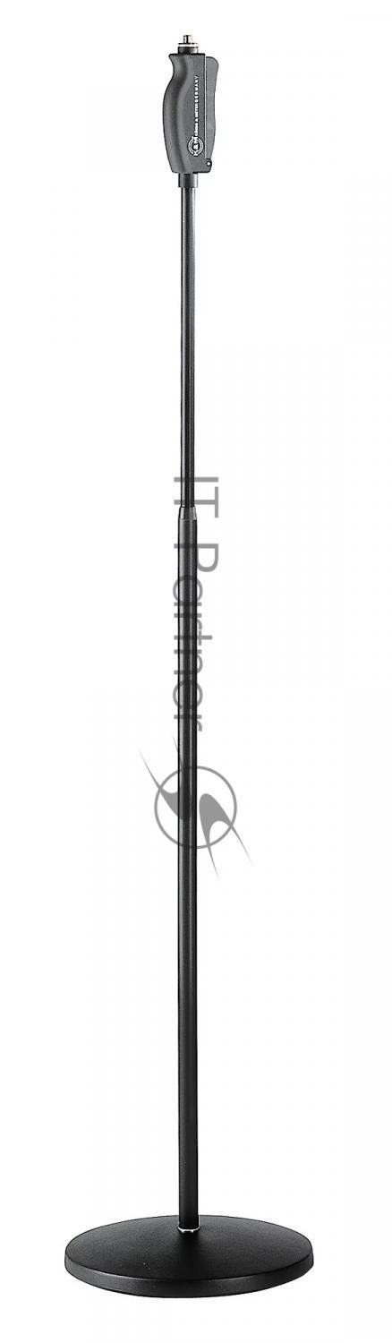 Прямая микрофонная стойка K&M 26085-300-55 высота от 1060 до 1790 мм, круглое чугунное основание, механизм регулировки высоты одной рукой "Soft-Touch", материал стойки - алюминий, цвет черный