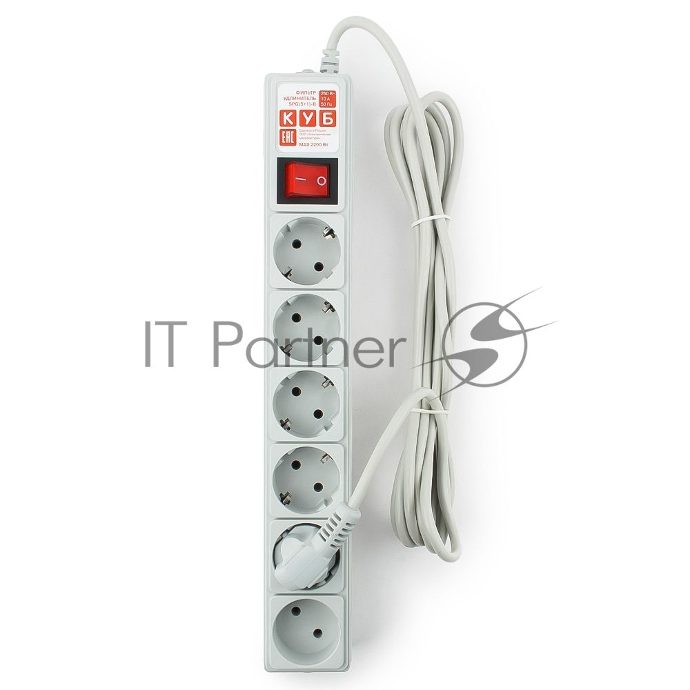 Фильтр-удлинитель Power Cube 3,0 м 6 розеток (серый) 10А/2,2 кВт