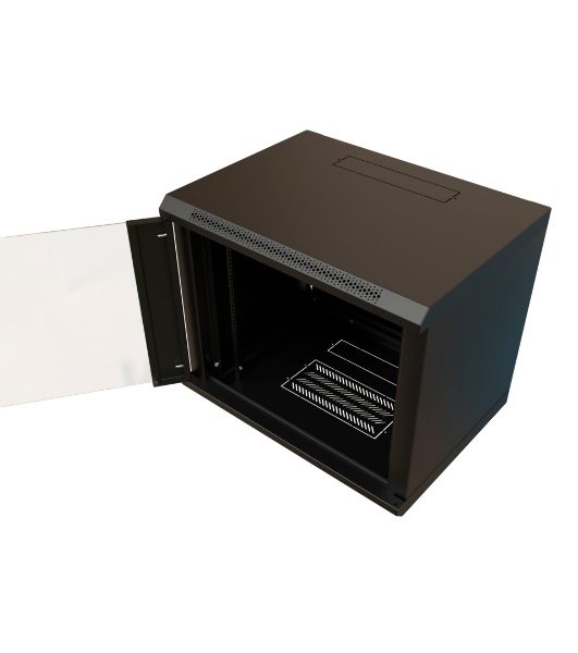 Шкаф коммутационный WRline (WR-TW-1245-GP-RAL9004) настенный 12U 600x450 мм пер. дв. стекл 2 бок. пан. 60 кг черный 370 мм 650 мм IP20 сталь