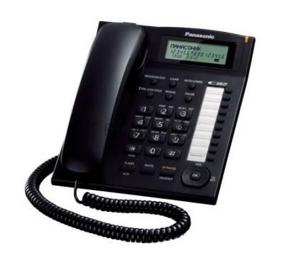 Телефон проводной Panasonic KX-TS2388RUB черный индикатор вызова,повторный набор последнего номера,4 уровня громкости звонка