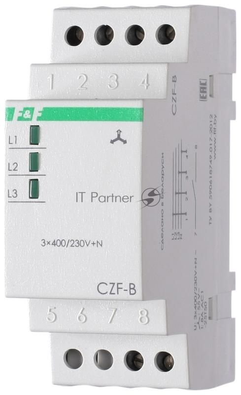 Реле контроля фаз CZF-B (3х400/230+N 8А 1перекл. IP20 монтаж на DIN-рейке) F&F EA04.001.002