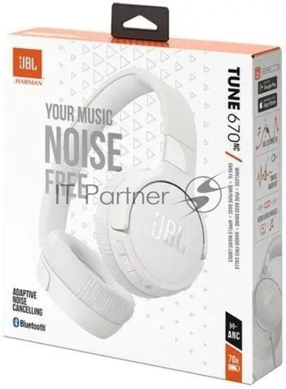 Беспроводные/проводные наушники JBL Tune 670NC белый, накладные, Bluetooth + проводной, активное шумоподавление, до 70 ч