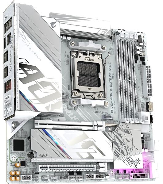 Материнская плата Gigabyte X870M AORUS ELITE WIFI7 ICE, AM5, AMD X870, 4xDDR5, 2xSATA, 2xM.2, 1xPCIe 5.0 x16, 1xPCIe 4.0 x16, 1xHDMI, 1x2.5Gb LAN, Wi-Fi 7, Bluetooth 5.4, 2xUSB-C 40Gbps (USB4), 2xUSB-A 10Gbps, 4xUSB-A 5Gbps, 4xUSB-A 2.0, 3x3.5 мм + S/PDIF
